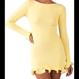 Elegant Yellow Ruffle Hem Dress